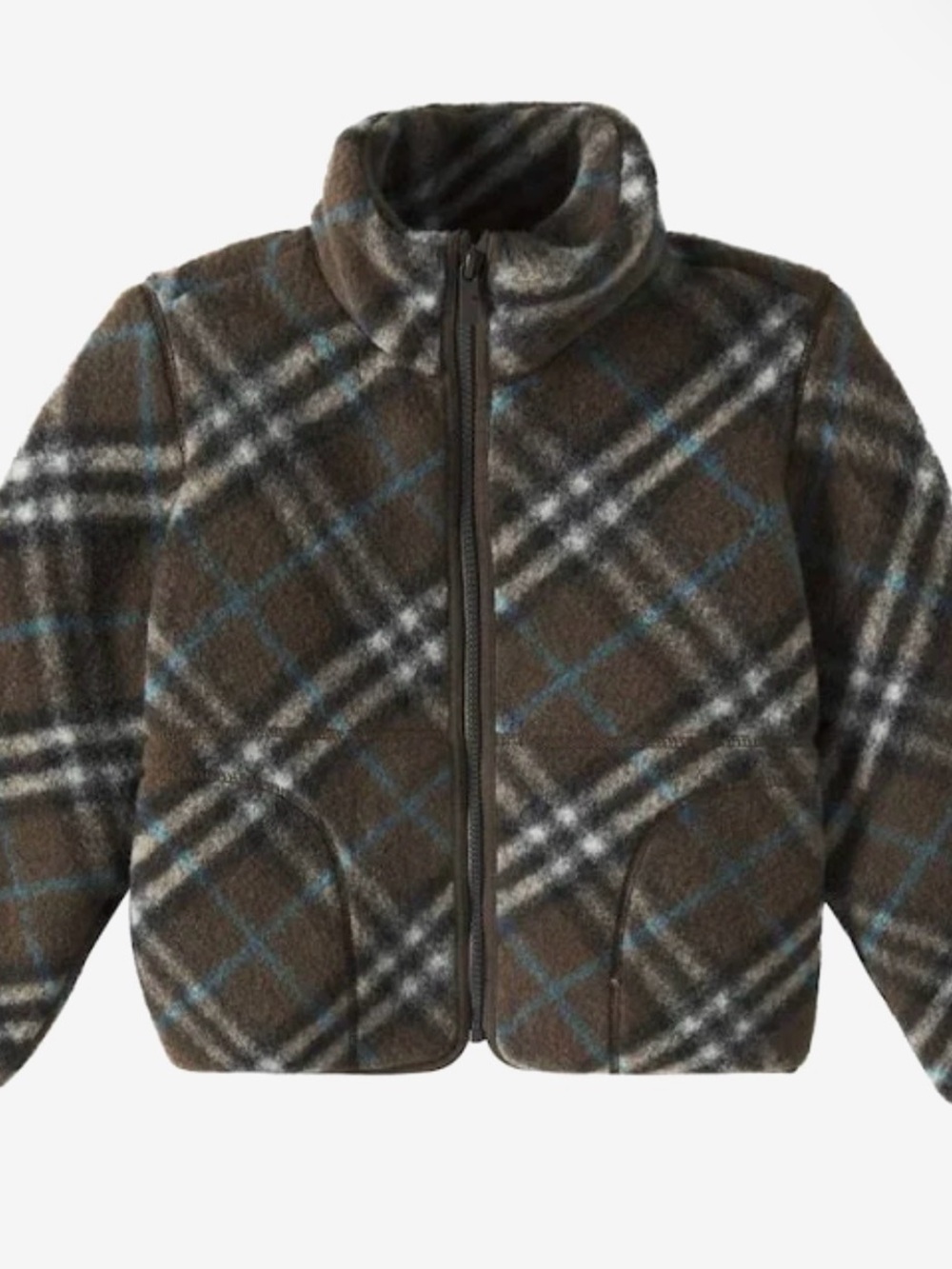 Burberry Brown Plaid Kids Puffer Jacket with White & Blue Lines
